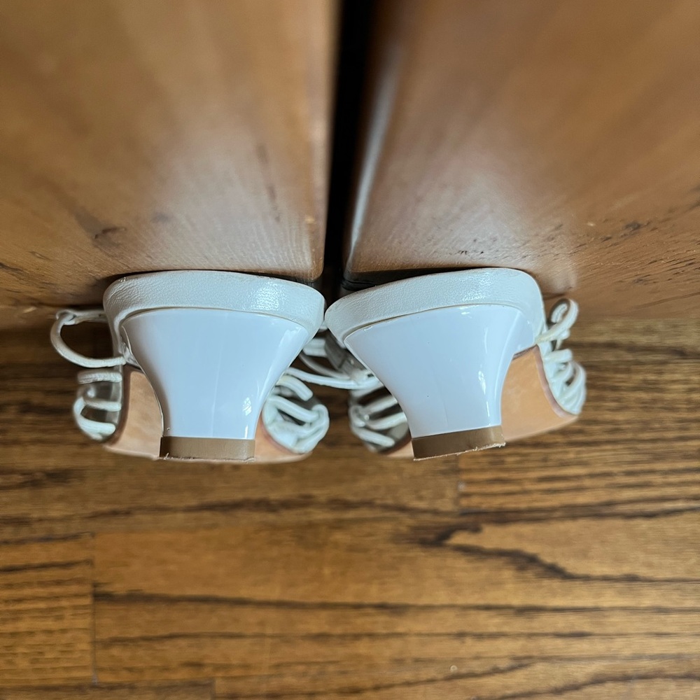 Stuart Weitzman Leather Knotted Cage Sandals, White, 7W - Picture 5 of 10
